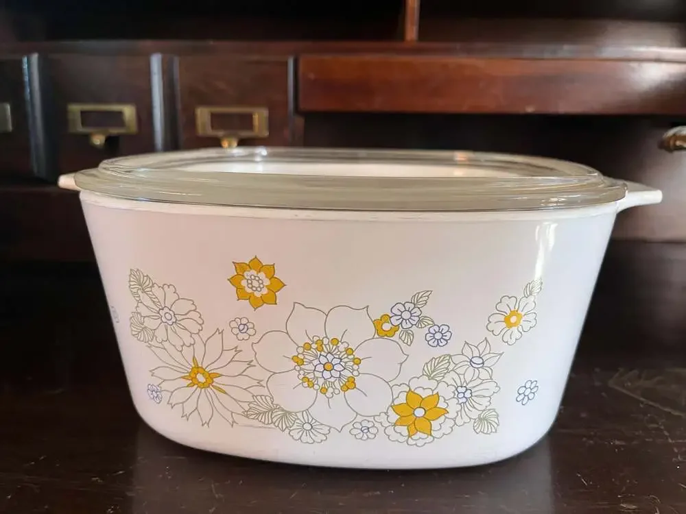 CorningWare A-3-B 3 Quart Casserole Dish with Lid, Wildflower Pattern